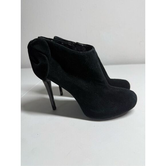 Carlos Santana Crown Fashion Ankle Boots Suede Zip Heel Bow Black Size 8M - Picture 1 of 16